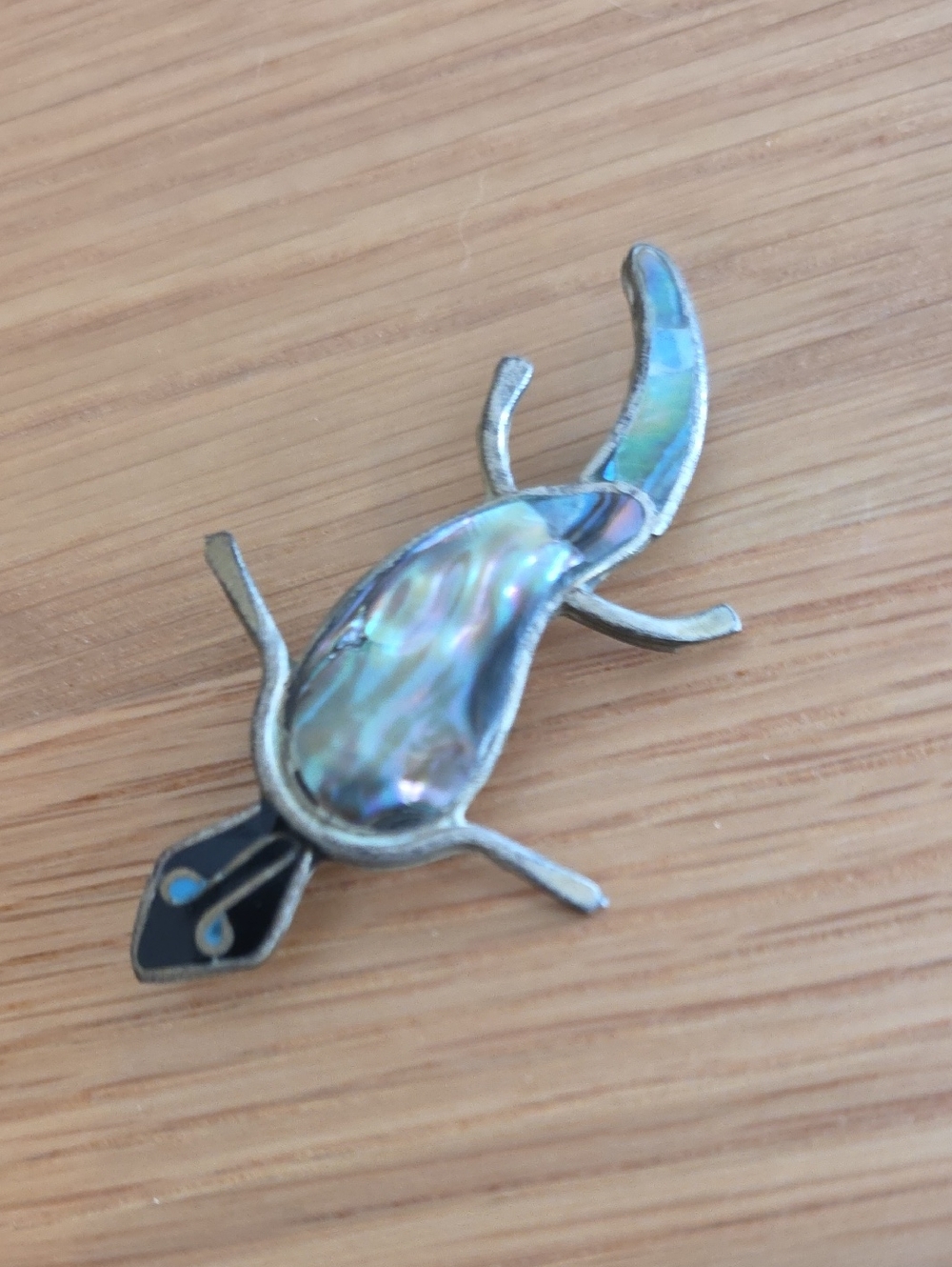 925 Mexican sterling silver brooch featuring abalone shell inlay